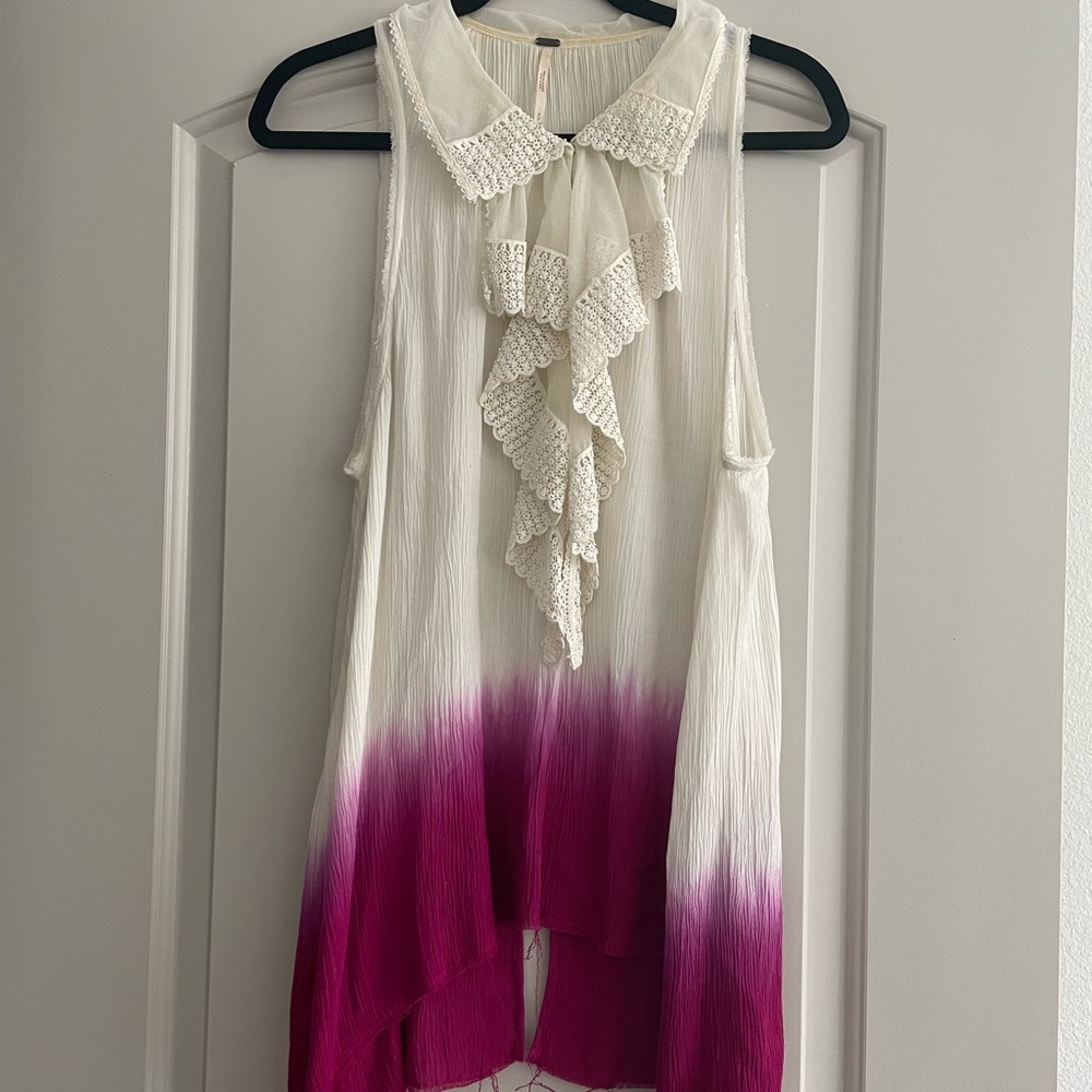 Free People Sleeveless Dip Dyed Lace Collared Tunic